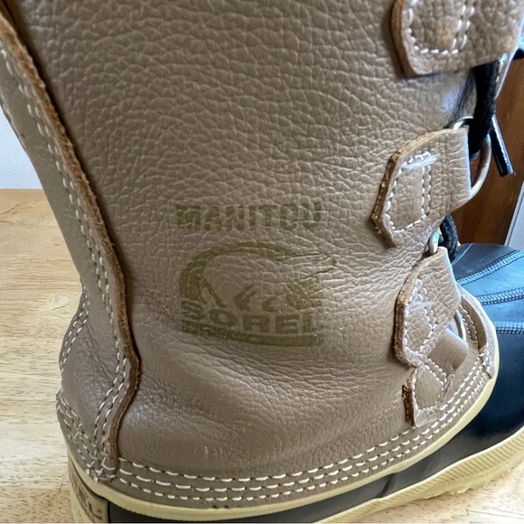 Sorel Manitou Wool Black Tan Insulated Lined Rubber Winter Snow Boots Size 8 - Picture 9 of 13